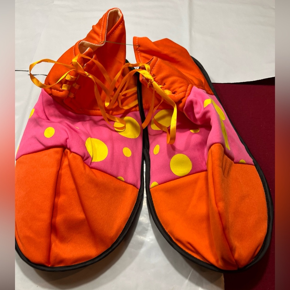 CLOWN SHOE Covers Lace Up Orange Yellow Cloth Felt Funny Circus Costume Slippers
